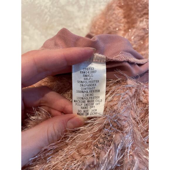 TCEC Faux Fur Blouse Pink Women's S Small Short Sleeve Solid Minimalist Boxy Top - Picture 9 of 9